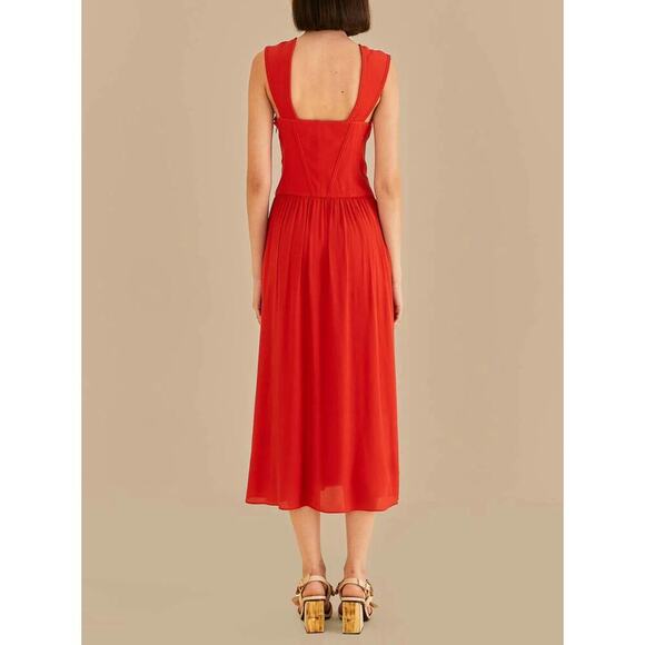 FARM RIO Anthropologie Red Bow Detail Midi Dress Sleeveless Sweetheart NWT L - Picture 2 of 10